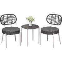 Ensemble de bistrot Acekool 3 pièces en osier – 2 chaises et une table en verre pour patio, balcon et petits espaces