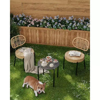 Ensemble de bistrot Acekool 3 pièces en osier – 2 chaises et une table en verre pour patio, balcon et petits espaces