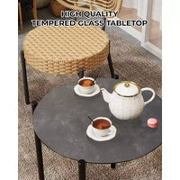 Ensemble de bistrot Acekool 3 pièces en osier – 2 chaises et une table en verre pour patio, balcon et petits espaces