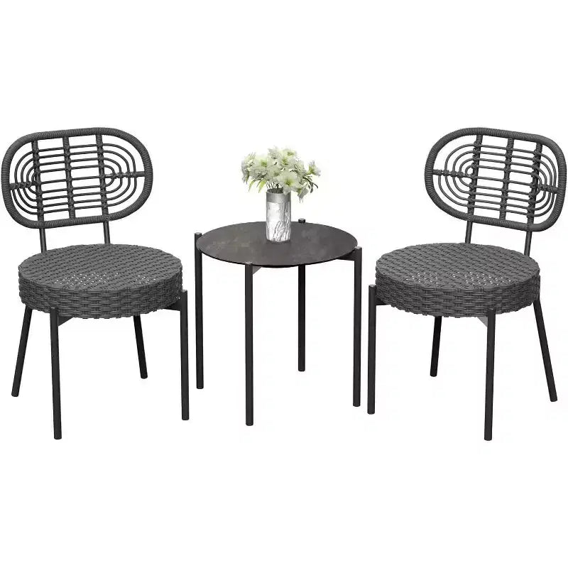 Ensemble de bistrot Acekool 3 pièces en osier – 2 chaises et une table en verre pour patio, balcon et petits espaces