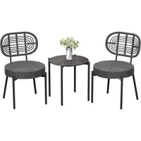Ensemble de bistrot Acekool 3 pièces en osier – 2 chaises et une table en verre pour patio, balcon et petits espaces