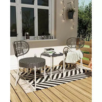 Ensemble de bistrot Acekool 3 pièces en osier – 2 chaises et une table en verre pour patio, balcon et petits espaces