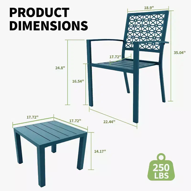 Ensemble bistro de patio 3 pièces, ensemble de mobilier au design moderne à dossier sculpté, chaises de porche en métal avec table à thé pour balcon, jardin ou patio avant