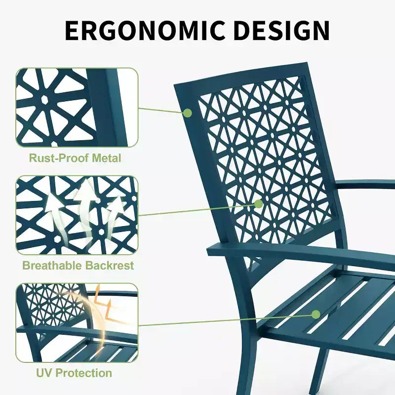 Ensemble bistro de patio 3 pièces, ensemble de mobilier au design moderne à dossier sculpté, chaises de porche en métal avec table à thé pour balcon, jardin ou patio avant