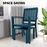 Ensemble bistro de patio 3 pièces, ensemble de mobilier au design moderne à dossier sculpté, chaises de porche en métal avec table à thé pour balcon, jardin ou patio avant