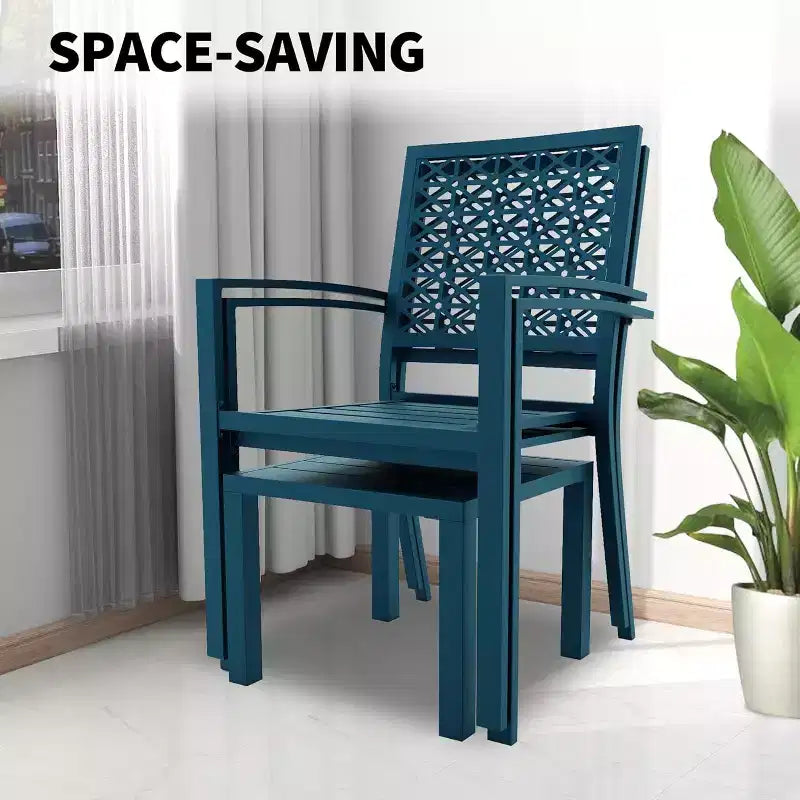 Ensemble bistro de patio 3 pièces, ensemble de mobilier au design moderne à dossier sculpté, chaises de porche en métal avec table à thé pour balcon, jardin ou patio avant