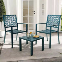 Ensemble bistro de patio 3 pièces, ensemble de mobilier au design moderne à dossier sculpté, chaises de porche en métal avec table à thé pour balcon, jardin ou patio avant