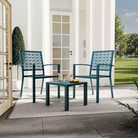 Ensemble bistro de patio 3 pièces, ensemble de mobilier au design moderne à dossier sculpté, chaises de porche en métal avec table à thé pour balcon, jardin ou patio avant
