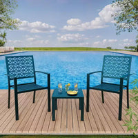 Ensemble bistro de patio 3 pièces, ensemble de mobilier au design moderne à dossier sculpté, chaises de porche en métal avec table à thé pour balcon, jardin ou patio avant