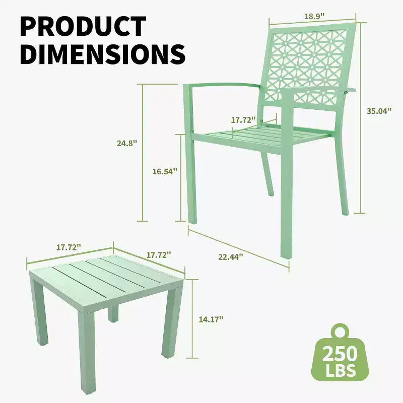 Ensemble bistro de patio 3 pièces, ensemble de mobilier au design moderne à dossier sculpté, chaises de porche en métal avec table à thé pour balcon, jardin ou patio avant