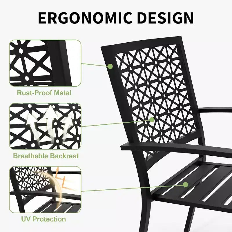 Ensemble bistro de patio 3 pièces, ensemble de mobilier au design moderne à dossier sculpté, chaises de porche en métal avec table à thé pour balcon, jardin ou patio avant