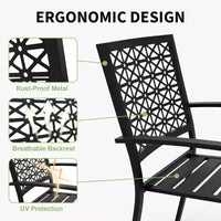 Ensemble bistro de patio 3 pièces, ensemble de mobilier au design moderne à dossier sculpté, chaises de porche en métal avec table à thé pour balcon, jardin ou patio avant