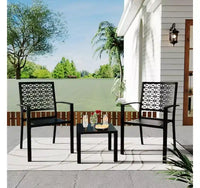 Ensemble bistro de patio 3 pièces, ensemble de mobilier au design moderne à dossier sculpté, chaises de porche en métal avec table à thé pour balcon, jardin ou patio avant