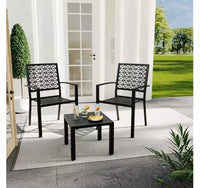 Ensemble bistro de patio 3 pièces, ensemble de mobilier au design moderne à dossier sculpté, chaises de porche en métal avec table à thé pour balcon, jardin ou patio avant