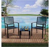 Ensemble bistro de patio 3 pièces, ensemble de mobilier au design moderne à dossier sculpté, chaises de porche en métal avec table à thé pour balcon, jardin ou patio avant