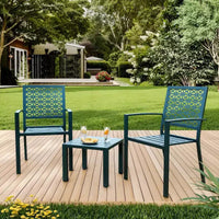 Ensemble bistro de patio 3 pièces, ensemble de mobilier au design moderne à dossier sculpté, chaises de porche en métal avec table à thé pour balcon, jardin ou patio avant