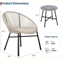Acekool Ensemble bistro de patio Acapulco 3 pièces d'extérieur, fauteuils avec coussins & table à plateau en verre, fauteuils bleus toutes saisons pour balcon, piscine, jardin, cour