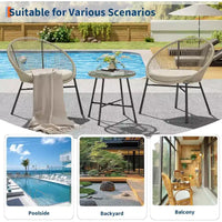Acekool Ensemble bistro de patio Acapulco 3 pièces d'extérieur, fauteuils avec coussins & table à plateau en verre, fauteuils bleus toutes saisons pour balcon, piscine, jardin, cour
