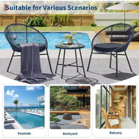 Acekool Ensemble bistro de patio Acapulco 3 pièces d'extérieur, fauteuils avec coussins & table à plateau en verre, fauteuils bleus toutes saisons pour balcon, piscine, jardin, cour