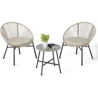 Acekool Ensemble bistro de patio Acapulco 3 pièces d'extérieur, fauteuils avec coussins & table à plateau en verre, fauteuils bleus toutes saisons pour balcon, piscine, jardin, cour
