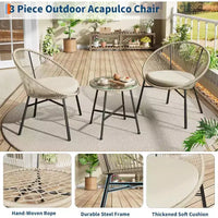 Acekool Ensemble bistro de patio Acapulco 3 pièces d'extérieur, fauteuils avec coussins & table à plateau en verre, fauteuils bleus toutes saisons pour balcon, piscine, jardin, cour