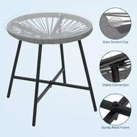 Acekool Ensemble de bistro de patio Acapulco 3 pièces avec table en verre et 2 chaises en osier, sièges d'extérieur toutes saisons pour balcon et jardin, gris