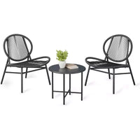Ensemble bistro Acekool 3 pièces pour terrasse extérieure, chaises et table d'appoint en acier thermolaqué, mobilier noir résistant aux intempéries pour jardin, balcon, arrière-cour