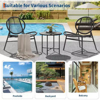 Ensemble bistro Acekool 3 pièces pour terrasse extérieure, chaises et table d'appoint en acier thermolaqué, mobilier noir résistant aux intempéries pour jardin, balcon, arrière-cour
