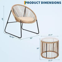 Acekool Ensemble de sièges d'extérieur Acapulco 3 pièces avec table d'appoint à plateau en verre et chaises rembourrées, ensemble bistro de terrasse en résine tressée PE pour jardin et balcon, Marron