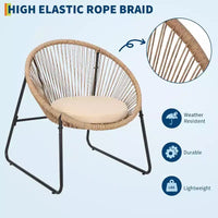 Acekool Ensemble de sièges d'extérieur Acapulco 3 pièces avec table d'appoint à plateau en verre et chaises rembourrées, ensemble bistro de terrasse en résine tressée PE pour jardin et balcon, Marron