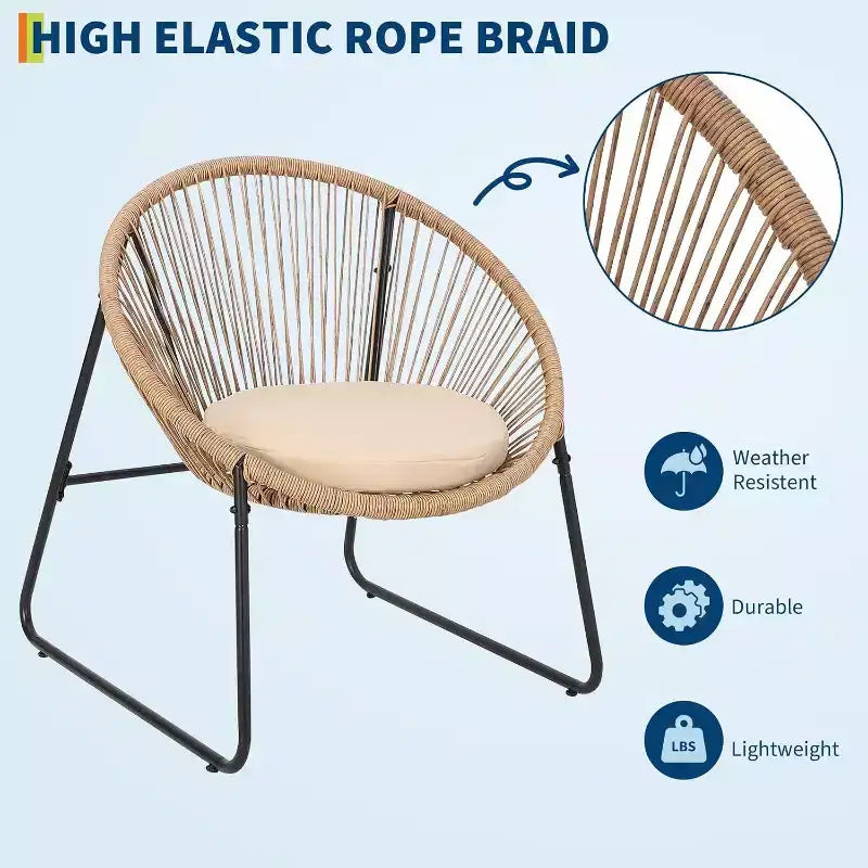Acekool Ensemble de sièges d'extérieur Acapulco 3 pièces avec table d'appoint à plateau en verre et chaises rembourrées, ensemble bistro de terrasse en résine tressée PE pour jardin et balcon, Marron