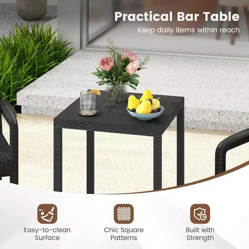 Costway Ensemble de bar de patio 3 pièces avec 2 tabourets et 1 table de bar, dossier incurvé, accoudoirs