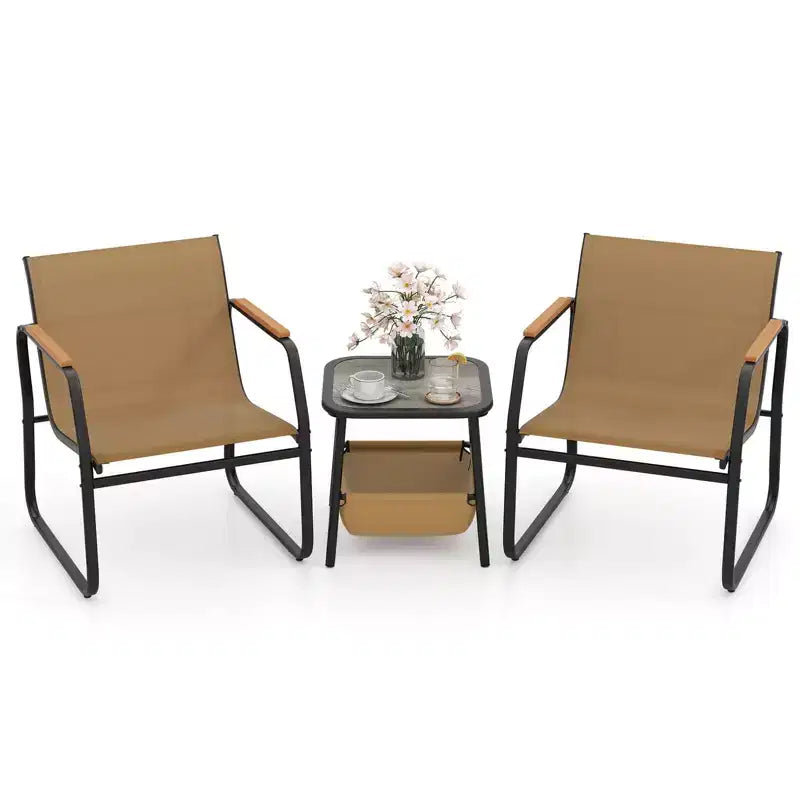 Ensemble de mobilier de patio Costway 3 pièces avec tissu maillé respirant et cadre en métal pour jardin