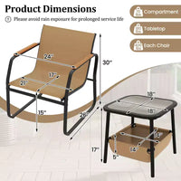Ensemble de mobilier de patio Costway 3 pièces avec tissu maillé respirant et cadre en métal pour jardin