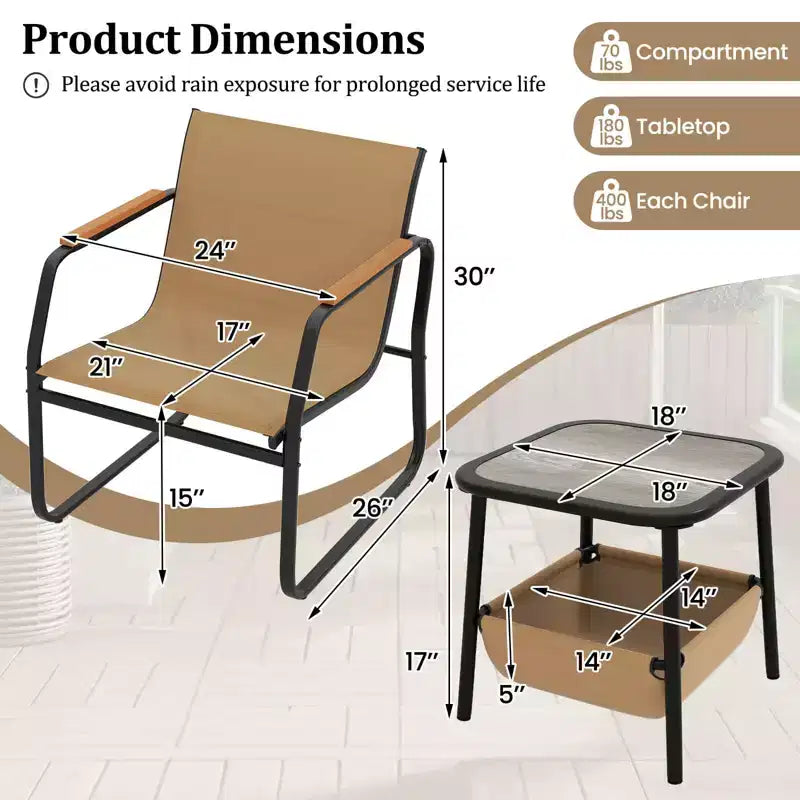 Ensemble de mobilier de patio Costway 3 pièces avec tissu maillé respirant et cadre en métal pour jardin