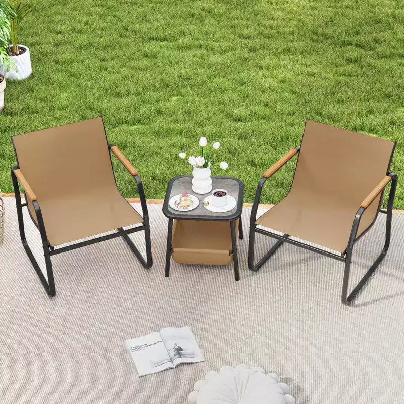 Ensemble de mobilier de patio Costway 3 pièces avec tissu maillé respirant et cadre en métal pour jardin