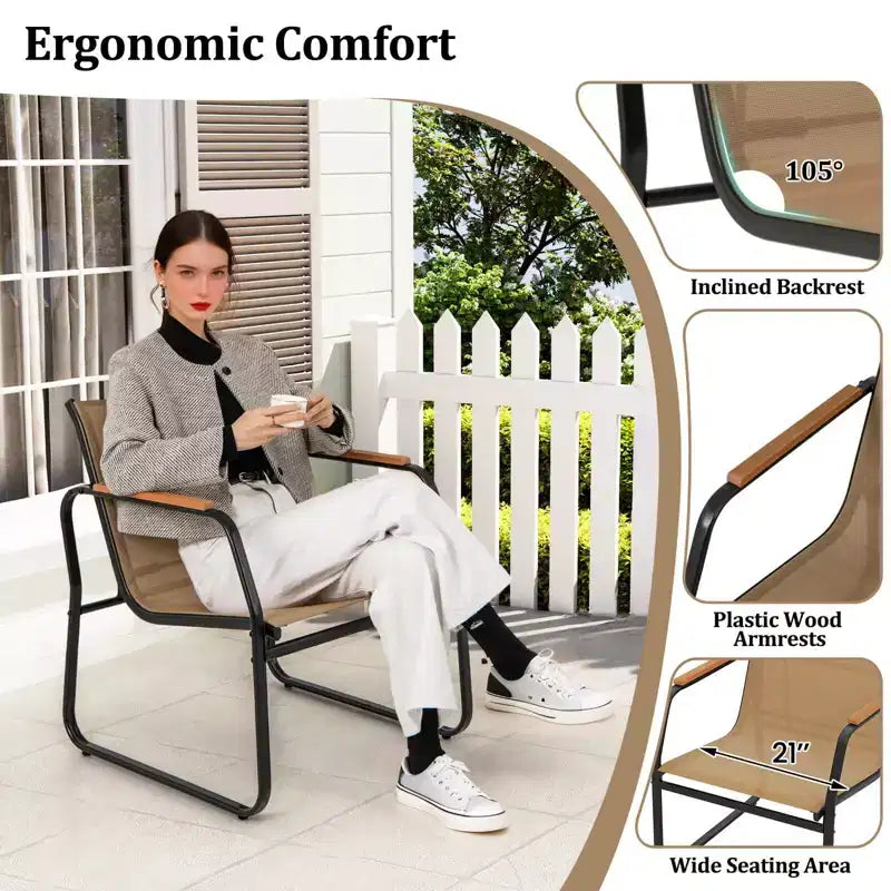 Ensemble de mobilier de patio Costway 3 pièces avec tissu maillé respirant et cadre en métal pour jardin