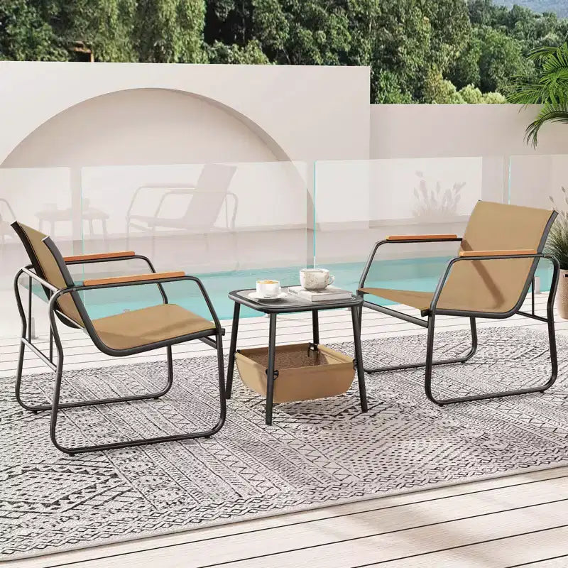 Ensemble de mobilier de patio Costway 3 pièces avec tissu maillé respirant et cadre en métal pour jardin