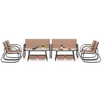 Costway Ensemble de Meubles de Jardin 8 pièces avec 4 Chaises Bistrot à Bascule Table Basse à 2 Niveaux Noir/Café