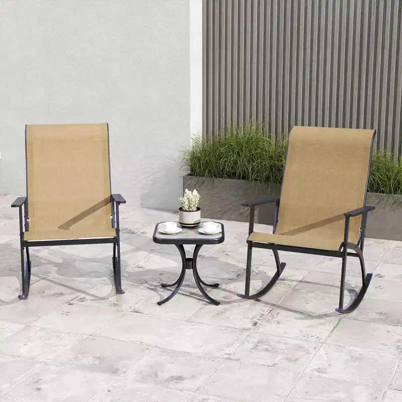Costway Ensemble de 3 Meubles de Jardin avec 2 Fauteuils à Bascule Dossier Haut et Table Basse Plateau Bois-Plastique