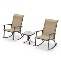 Costway Ensemble de 3 Meubles de Jardin avec 2 Fauteuils à Bascule Dossier Haut et Table Basse Plateau Bois-Plastique