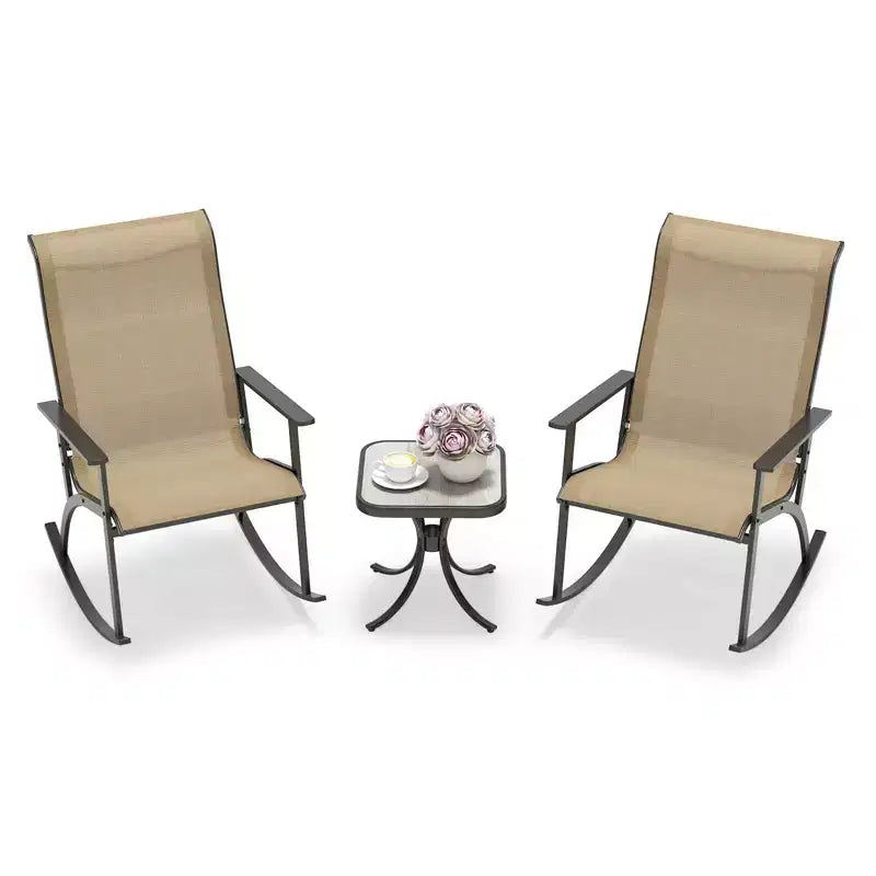 Costway Ensemble de 3 Meubles de Jardin avec 2 Fauteuils à Bascule Dossier Haut et Table Basse Plateau Bois-Plastique