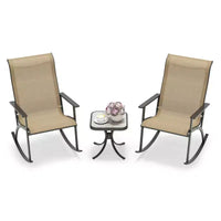 Costway Ensemble de 3 Meubles de Jardin avec 2 Fauteuils à Bascule Dossier Haut et Table Basse Plateau Bois-Plastique