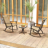 Costway Ensemble de 3 Meubles de Jardin avec 2 Fauteuils à Bascule Dossier Haut et Table Basse Plateau Bois-Plastique