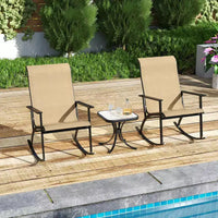 Costway Ensemble de 3 Meubles de Jardin avec 2 Fauteuils à Bascule Dossier Haut et Table Basse Plateau Bois-Plastique