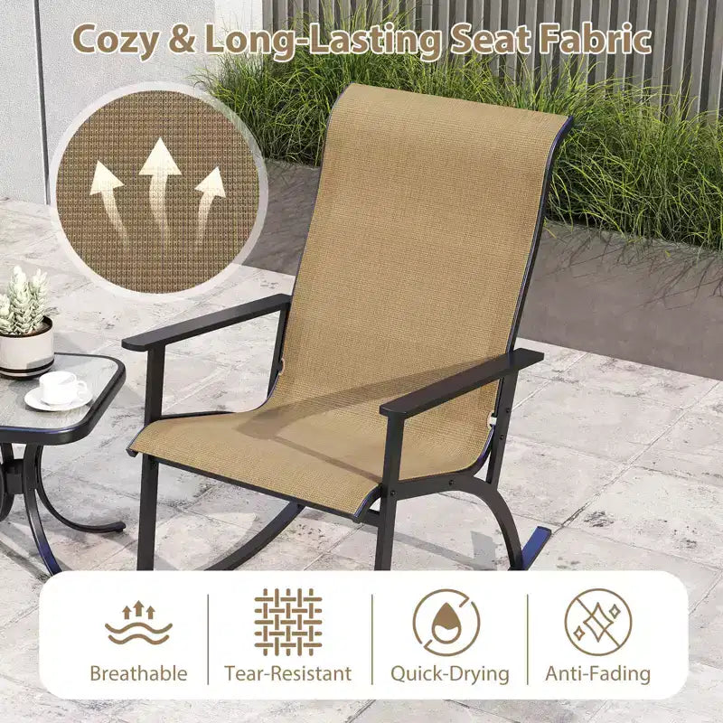 Costway Ensemble de 3 Meubles de Jardin avec 2 Fauteuils à Bascule Dossier Haut et Table Basse Plateau Bois-Plastique