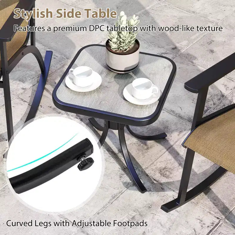Costway Ensemble de 3 Meubles de Jardin avec 2 Fauteuils à Bascule Dossier Haut et Table Basse Plateau Bois-Plastique