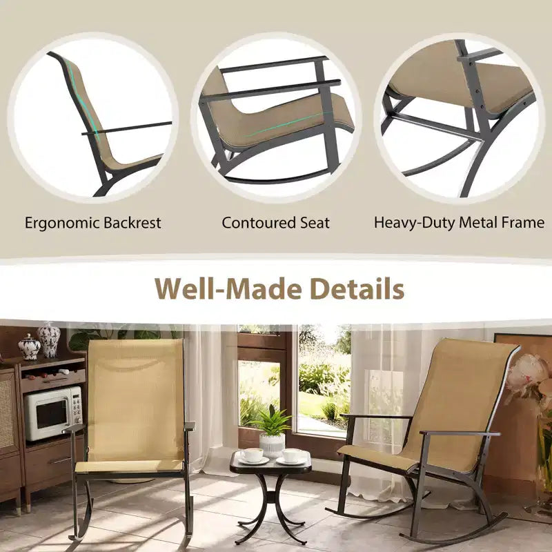 Costway Ensemble de 3 Meubles de Jardin avec 2 Fauteuils à Bascule Dossier Haut et Table Basse Plateau Bois-Plastique