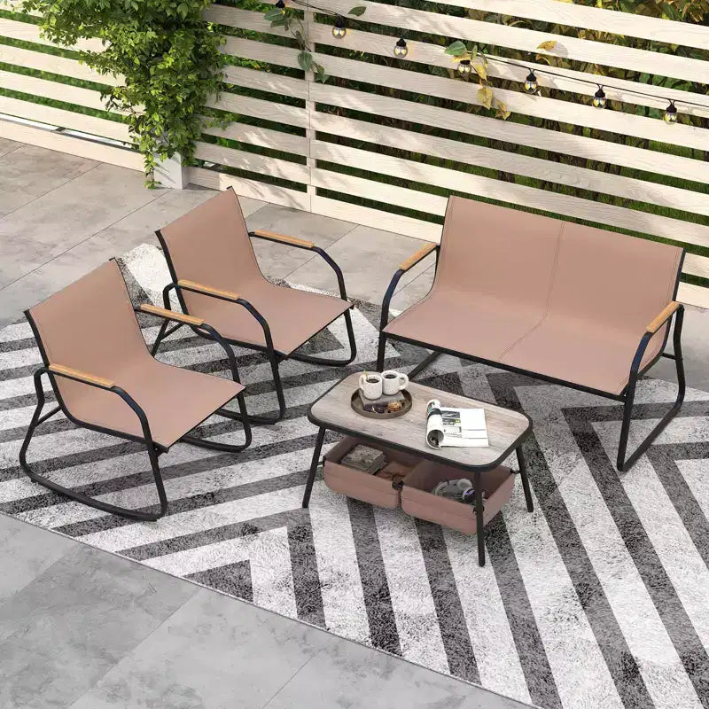 Ensemble de mobilier de jardin 4 pièces Costway avec 2 chaises de bistrot à bascule et table basse à 2 niveaux