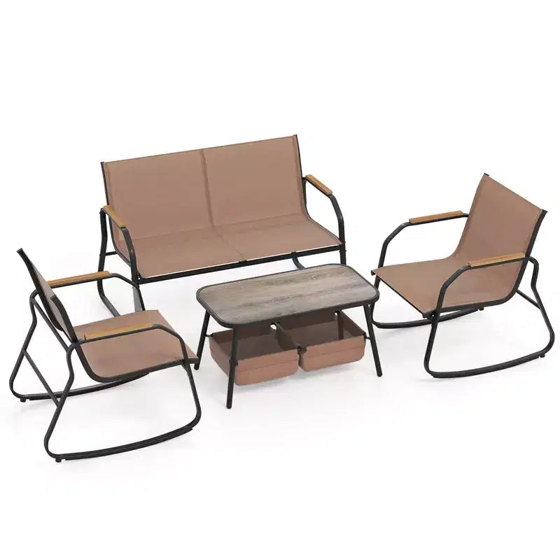 Ensemble de mobilier de jardin 4 pièces Costway avec 2 chaises de bistrot à bascule et table basse à 2 niveaux
